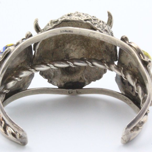 Rare! Gary Edwards Navajo Sterling Silver Trade Beads Buffalo Head Cuff Bracelet - Picture 5 of 11